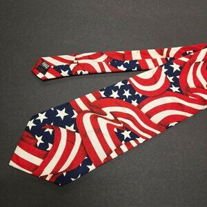 D'em Crazy American Flag Patriotic Tie Cotton USA Made Red White Blue 56"x3.75"